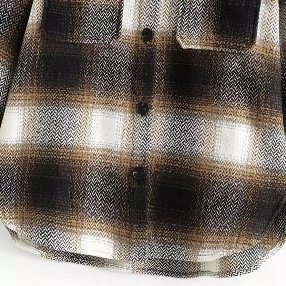 Fall Plaid Flannel Oversized Shacket Shirt Jacket - Picture 8 of 12